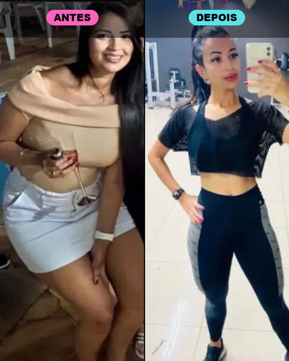 Antes e depois da aluna do Tosha