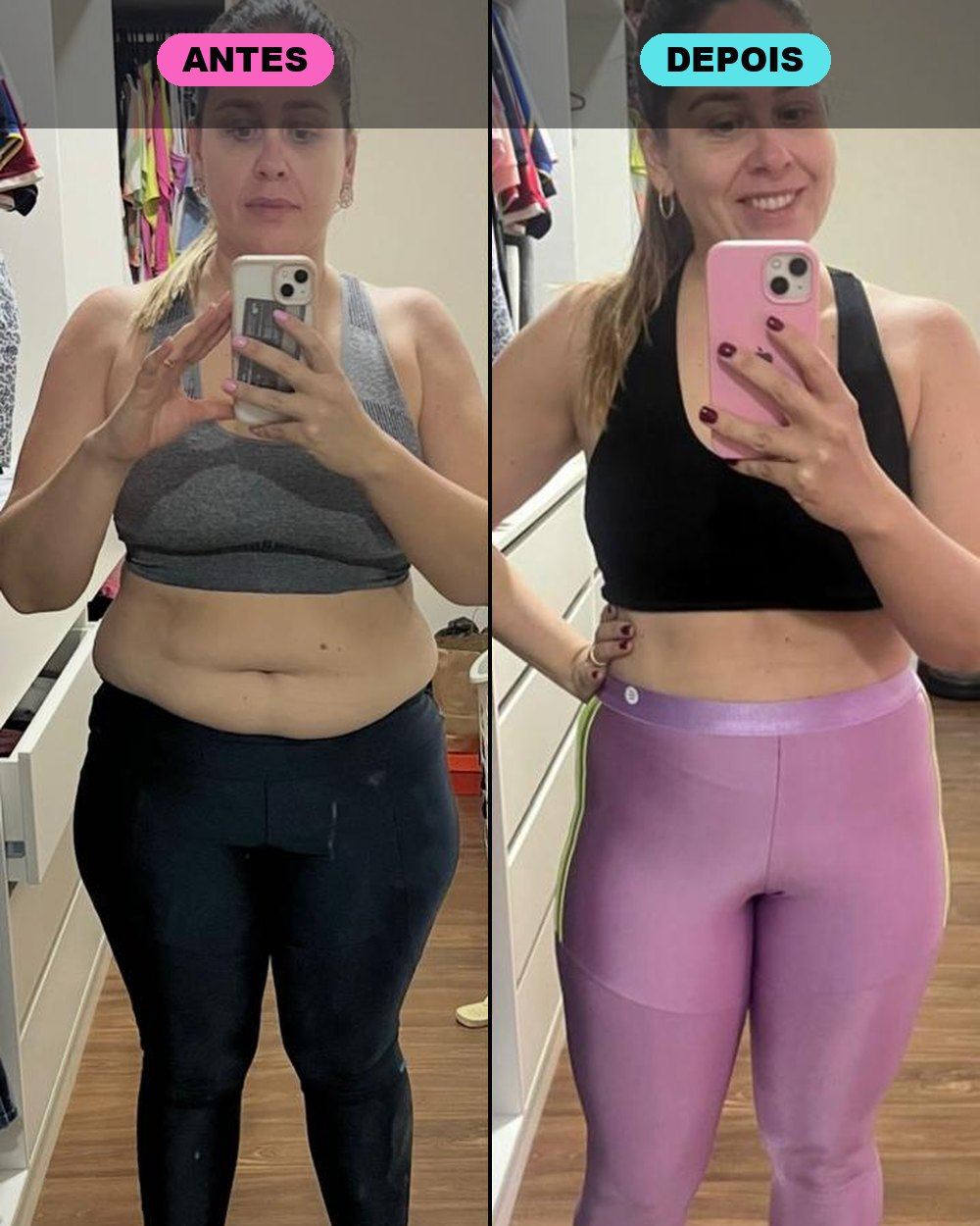 Antes e depois da aluna do Tosha